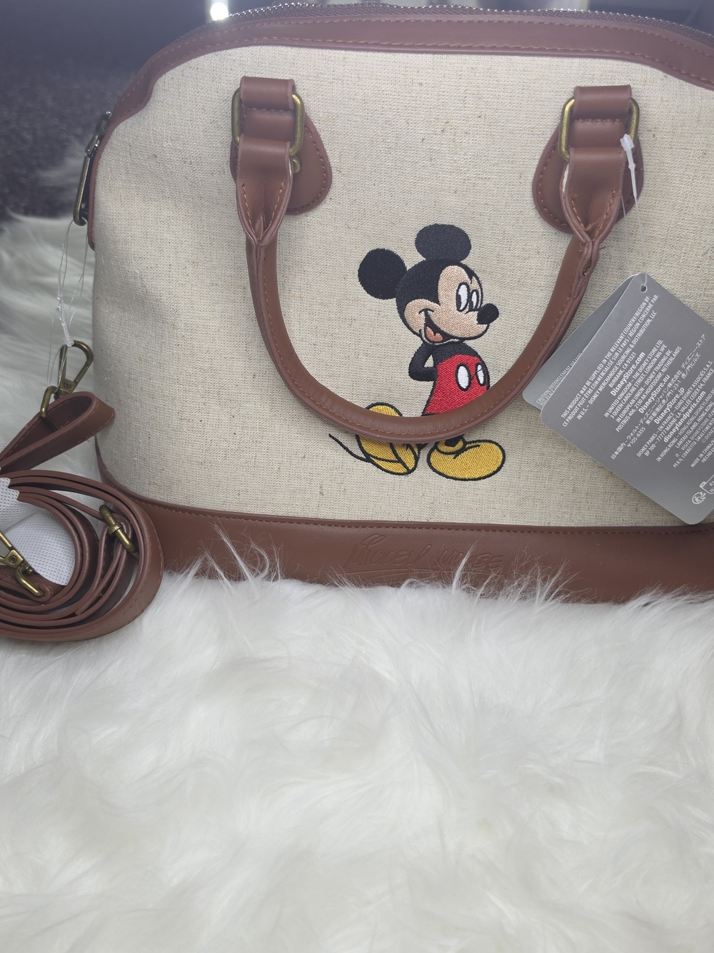Disney Mickey Canvas Satchel Bag in Brown and Cream